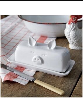 White Ceramic Pig Butter Dish - Charming Farmhouse Food Storage